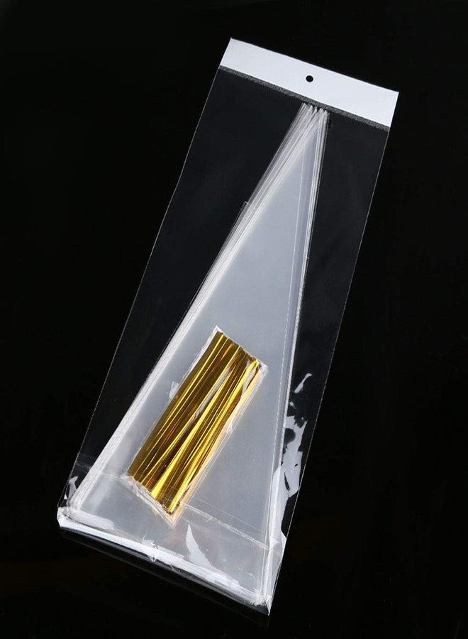 Teensery 100 Pcs 14.6 * 7 Inch Clear Plastic OPP Bags Cellophane Triangle Treat Bags Candy Cello Bags with Twist Ties for Candies, Cookies, Popcorn and More - Image 3